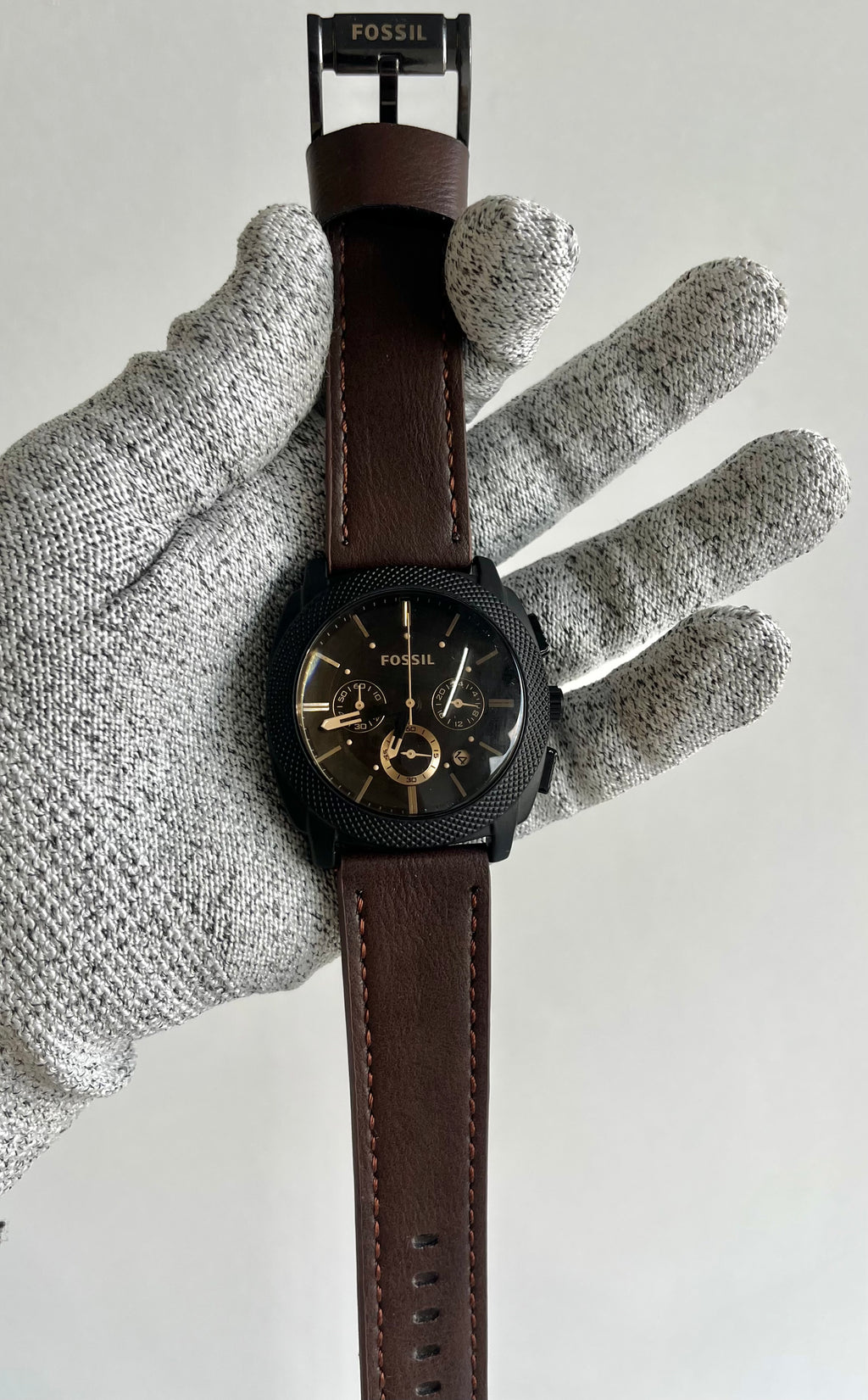 Fossil Men Leather Machine Analog Black Dial Watch-Fs4656, Band Color-Brown