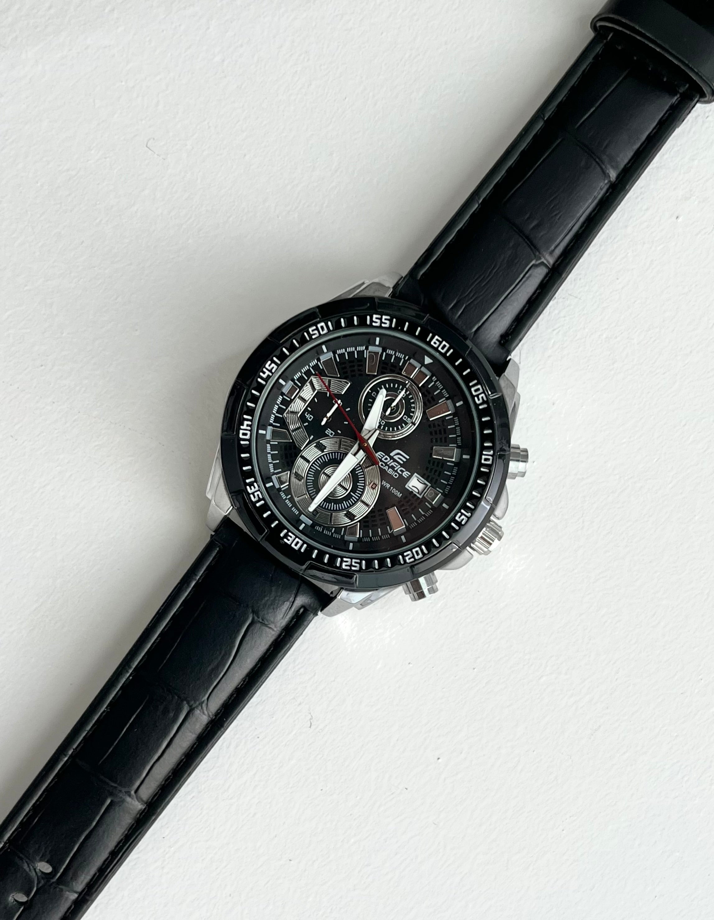 Edifice Black with Leather strap