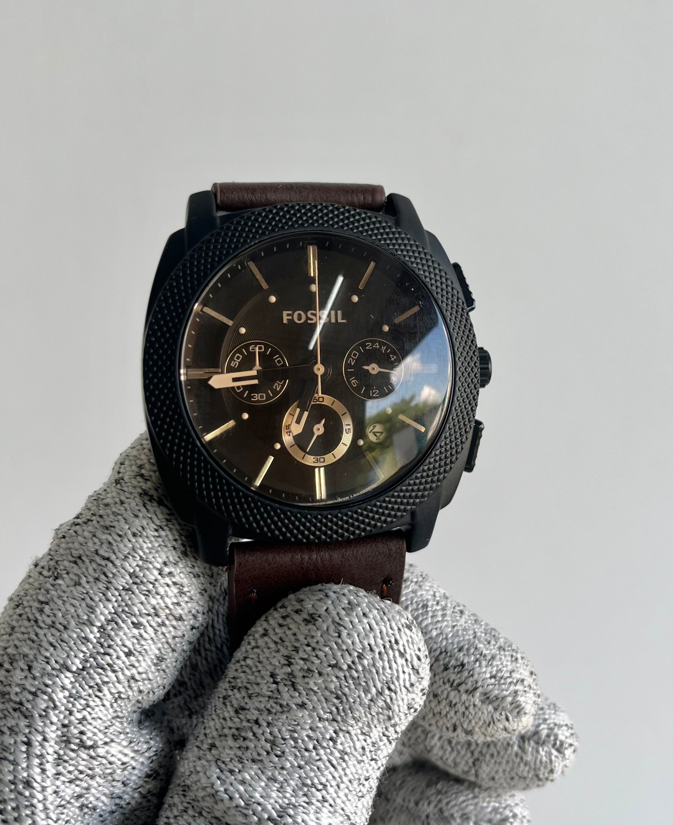 Fossil Men Leather Machine Analog Black Dial Watch-Fs4656, Band Color-Brown